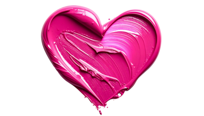Vibrant pink paint strokes form a heart shape, set against a stark black background
