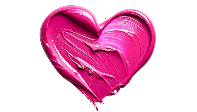 Vibrant pink paint strokes form a heart shape, set against a stark black background - Powered by Adobe