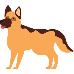 German Shepherd Dog Standing Profile View Tongue Out No Background Animal Illustration Flat Design Isolated
