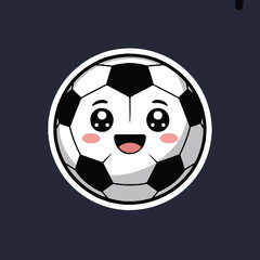 A cartoon soccer ball with a happy face and rosy cheeks on a dark gray background sticker style image