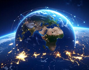 A high-angle view of planet Earth with light connections