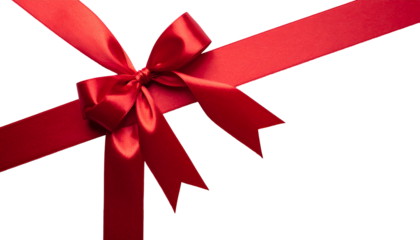 Vibrant red satin ribbon bow crossing diagonally on a black background