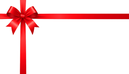 Vibrant red satin ribbon with a perfect bow on a black background. Festive and decorative for gifts