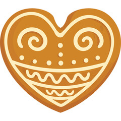 Gingerbread Heart Cookie With White Icing Festive Decoration Isolated On Transparent Background