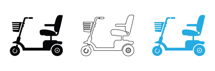 Mobility scooter icons symbolism independent living options,Electric scooter icon set. E-scooter icons. Electric kick scooter,