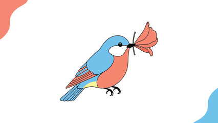 Flat vector of a small bird holding a fresh petal in its beak