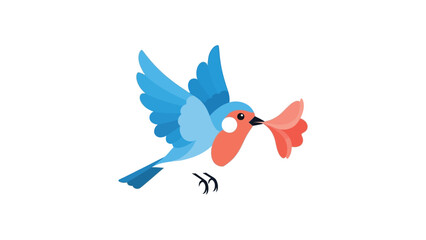 Flat vector of a small bird holding a fresh petal in its beak