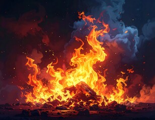 Obraz premium A vibrant illustration of an intense bonfire with thick smoke