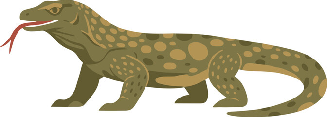 Simple Flat Illustration of Komodo Dragon Full Body with Visible Tongue