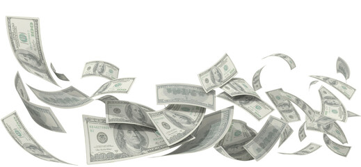 dollars money bakcground 100 flying win earn - 3d rendering