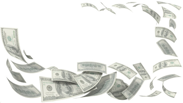 dollars money bakcground 100 flying win earn - 3d rendering