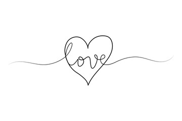 Continuous line art of romantic heart shape minimalist vector design
