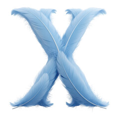 Letter x made of light blue feathers isolated on transparent background