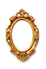 Isolated ornate gold mirror frame on white background studio shot with blank space antique style