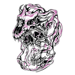 illustration skull and satan