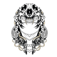 illustration skull and satan