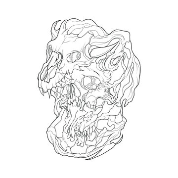 illustration skull and satan
