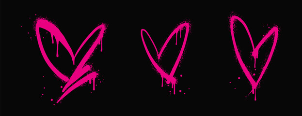 Spray painted graffiti heart sign. Love heart drip symbol. isolated on black background. vector illustration