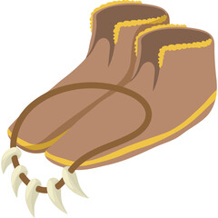 Traditional Inuit Style Mukluks Boots With Animal Teeth Lace And Yellow Trim Isolated On White Background