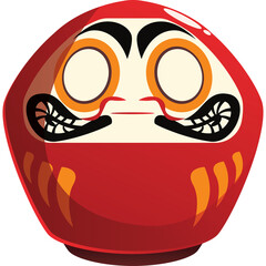 Traditional Japanese Daruma Doll Mascot With Fierce Expression And Red Body