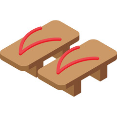 Traditional Japanese wooden Geta sandals with red straps isolated on a transparent background detailed illustration of footwear