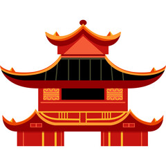 Traditional Red And Orange Pagoda Building With Layered Roofs And Archways Detailed Architecture In A Stylized Artistic Representation On A Clean Transparent Background