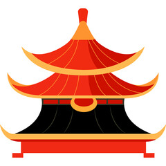 Traditional Asian Pagoda Temple With Red and Orange Tiers And Black Base Isolated On White Background With Golden Accents
