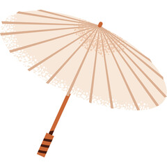 Traditional Asian Paper Parasol with Bamboo Handle in Light Beige with Intricate Lace Trim and Transparent Background Isolated Object