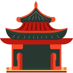Traditional East Asian Pagoda Architecture With Red Green And Orange Hues On A Transparent Background Vector Illustration