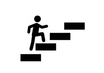 Person climbing stairs symbol isolated on transparent background in minimalist black and white style