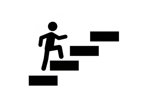 Person climbing stairs symbol isolated on transparent background in minimalist black and white style