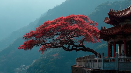 Majestic Red Jade Tree Dominating the Skyline. A Symbol of Nature's Grandeur and Mystical Beauty.
