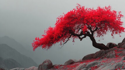 Majestic Red Jade Tree Dominating the Skyline. A Symbol of Nature's Grandeur and Mystical Beauty.
