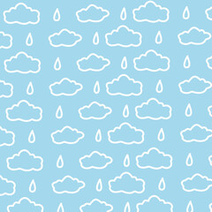 Cloud and raindrop seamless pattern