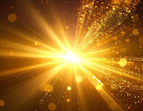 Abstract golden light bursts radiating outwards, creating an ethereal effect