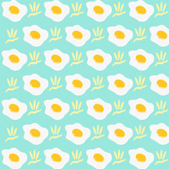 Seamless pattern with fried eggs and grass