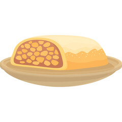 Golden Baked Strudel Filled With Apple Pieces Served On A Light Brown Plate With A Translucent White Glaze On Top A Delicious Pastry Treat