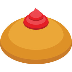 Golden Baked Round Pastry Topped with Vibrant Red Creamy Frosting in a Simple Isolated Studio Shot