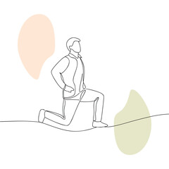 Continuous line art of a man exercising with modern abstract shapes promoting fitness and wellness clean illustration style perfect for digital health and lifestyle concepts