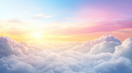 A dramatic cloudscape at sunset with a gradient sky, soft lighting, and ample blank space for advertising text