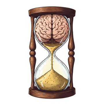 Intelligent brain hourglass symbolizes precious time and knowledge running out, inspiring urgency