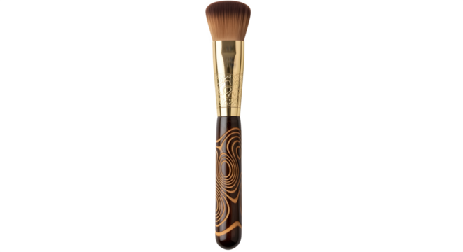 Makeup brush with brown patterned handle isolated on transparent background