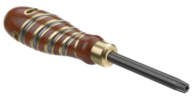 Torx screwdriver with wooden handle isolated on transparent background