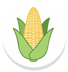 Illustration of Corn Cob with Husk and Kernel Rows in Stylized Circle Shape