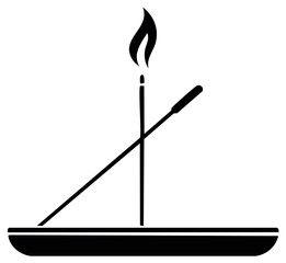 Minimalist aroma therapy illustration featuring incense sticks with a glowing flame for relaxation and Zen calm