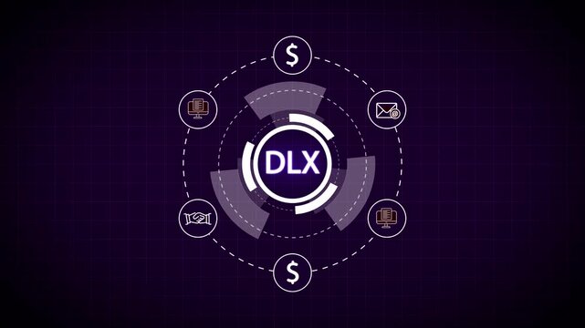 DLX abstract digital interface with icons and grid background Keywords: DLX, digital experience, technology, digital, interface, abstract, data, network, connection, innovation, service
