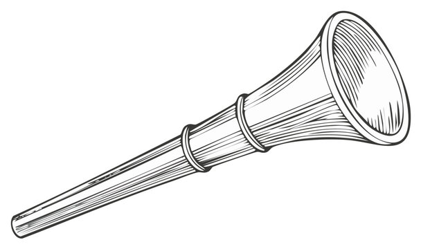 Vintage Hand Drawn Horn Musical Instrument Line Art