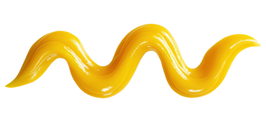 Flowing mustard sauce in wave-like pattern, isolated on transparent background