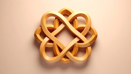 Interwoven Golden Loops Abstract Design, Modern Aesthetic Symbol on Light Peach Backdrop