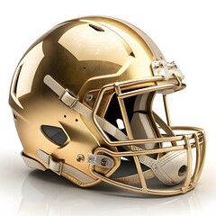 Fototapeta premium Shiny golden american football helmet on white background